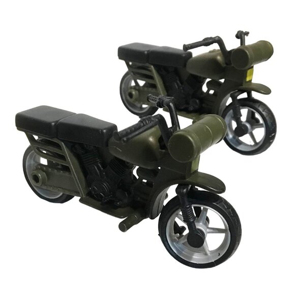 Pair Of Vintage Green Toy Military Motorcycles for Action Figures - Picture 1 of 15